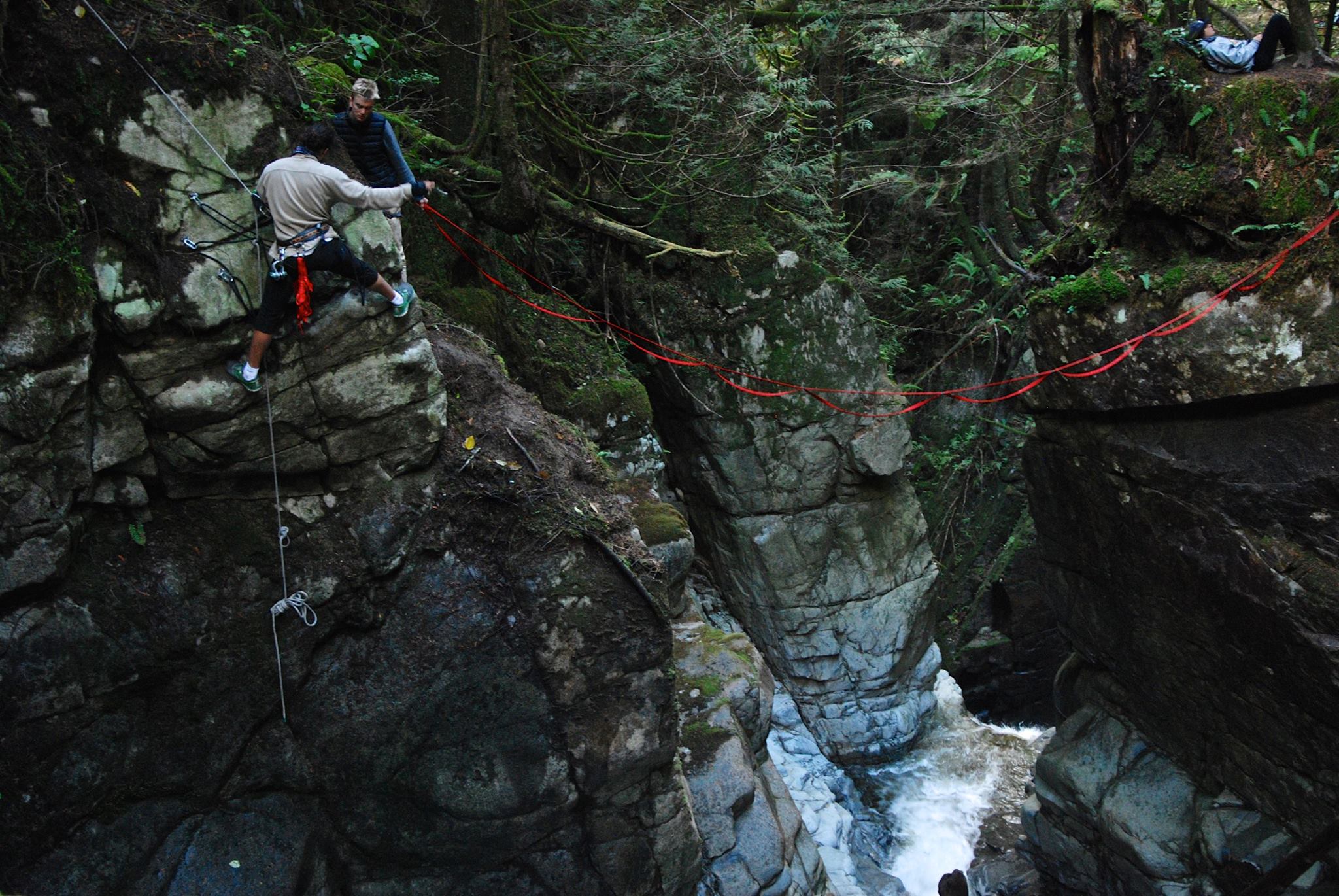 Taking it slow rigging a short 15m highline - feeling the intense pressure that I must **not** make a mistake - Cypress Falls, West Vancouver, BC, Canada