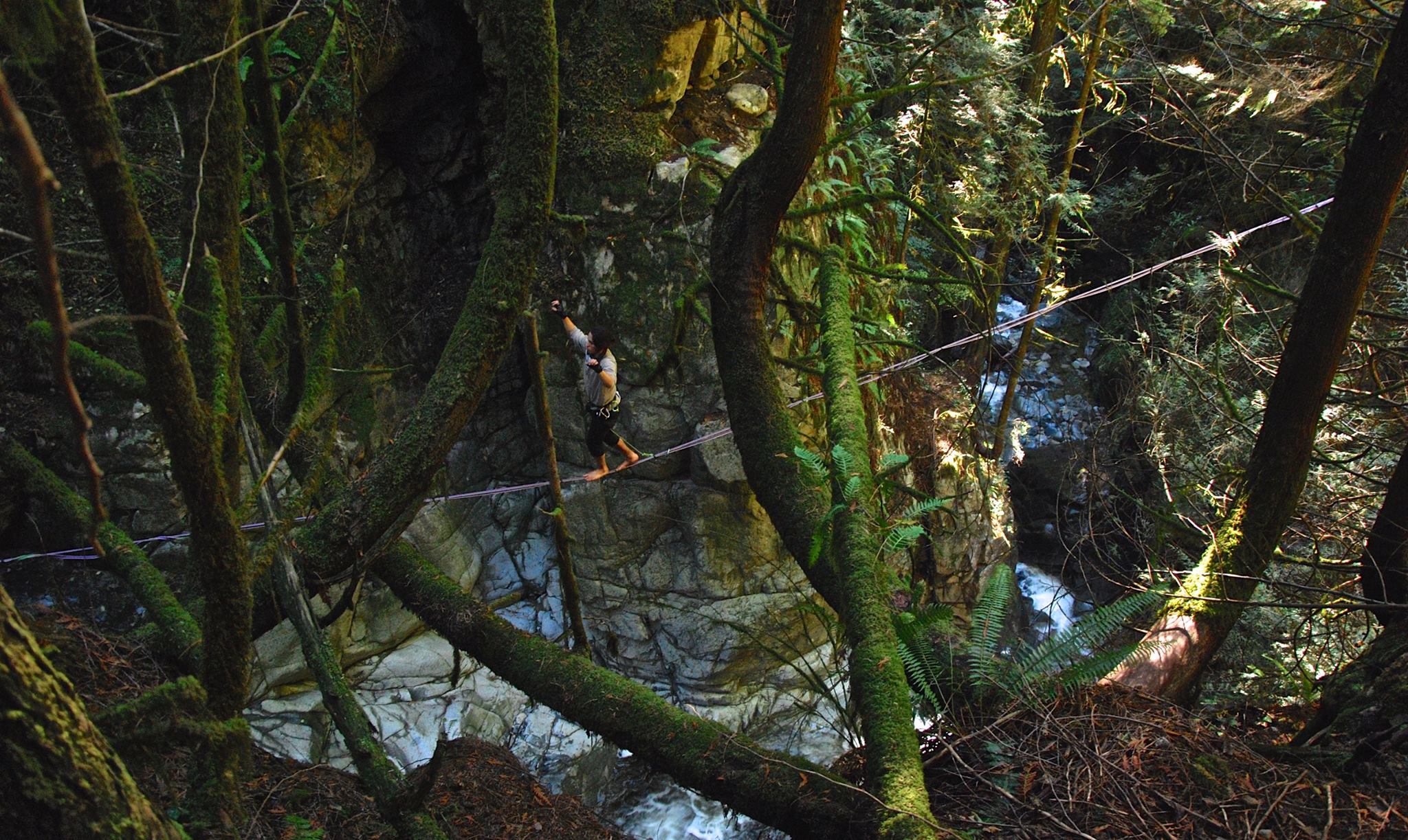 My first successful crossing of a 45m+ long highline, over a waterfall! - Cypress Falls, West Vancouver, BC, Canada